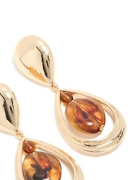 Boucles d’oreilles en acrylique brun doré et double goutte