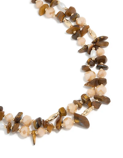 Acrylic Beaded & Tigers Eye Semi Precious Stone Boho Layered Necklace