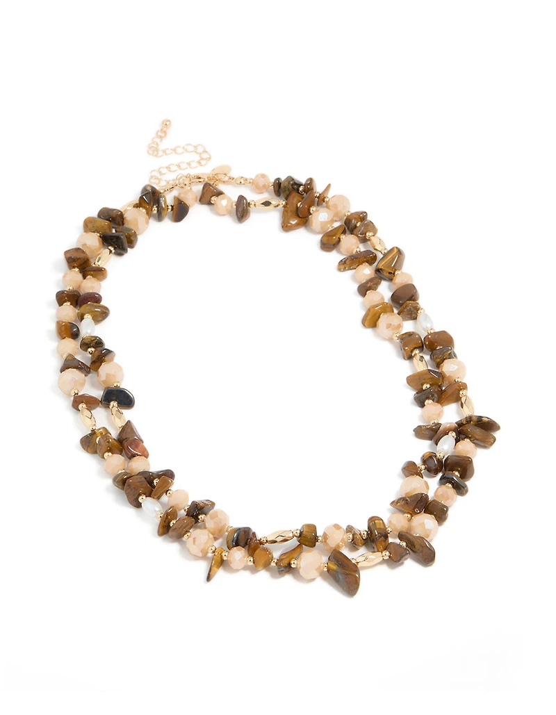 Acrylic Beaded & Tigers Eye Semi Precious Stone Boho Layered Necklace