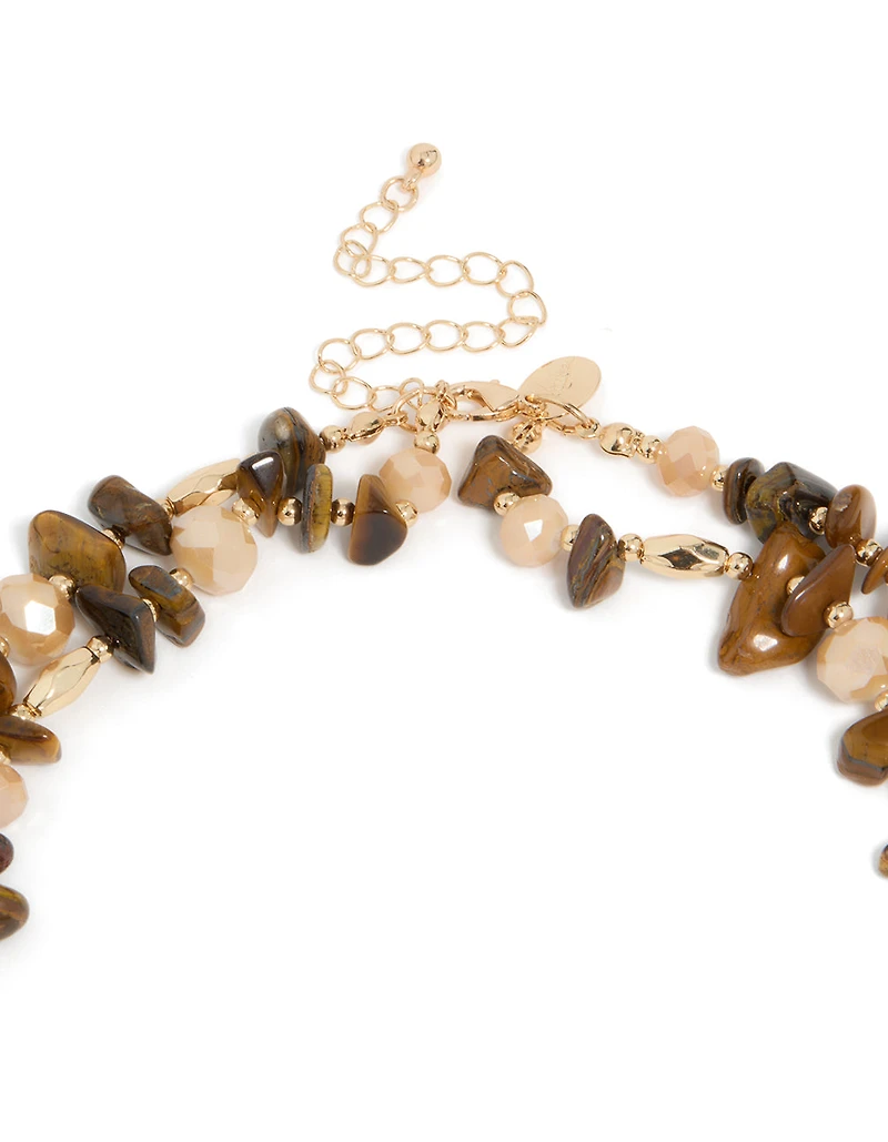 Acrylic Beaded & Tigers Eye Semi Precious Stone Boho Layered Necklace
