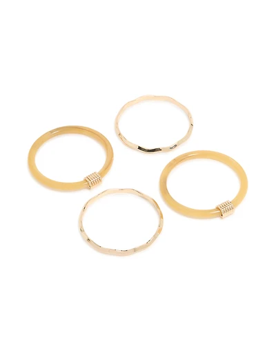 Neutral Acrylic & Gold  Wavy Bangles 4-Pack