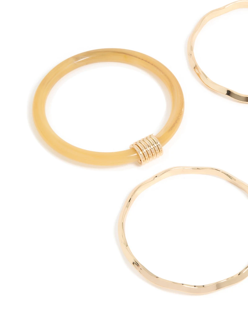 Neutral Acrylic & Gold  Wavy Bangles 4-Pack