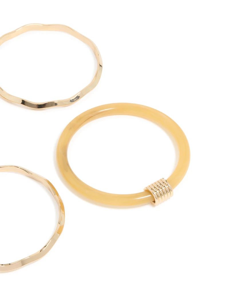Neutral Acrylic & Gold  Wavy Bangles 4-Pack