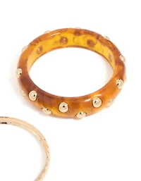 Gold & Brown Acrylic Studded Bangles 2-Pack