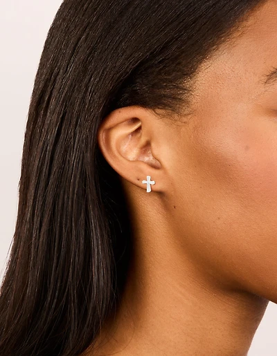 Sterling Silver Cubic Zirconia Cross Stud Earrings