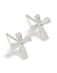 Sterling Silver Cubic Zirconia Cross Stud Earrings
