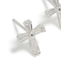 Sterling Silver Cubic Zirconia Cross Stud Earrings