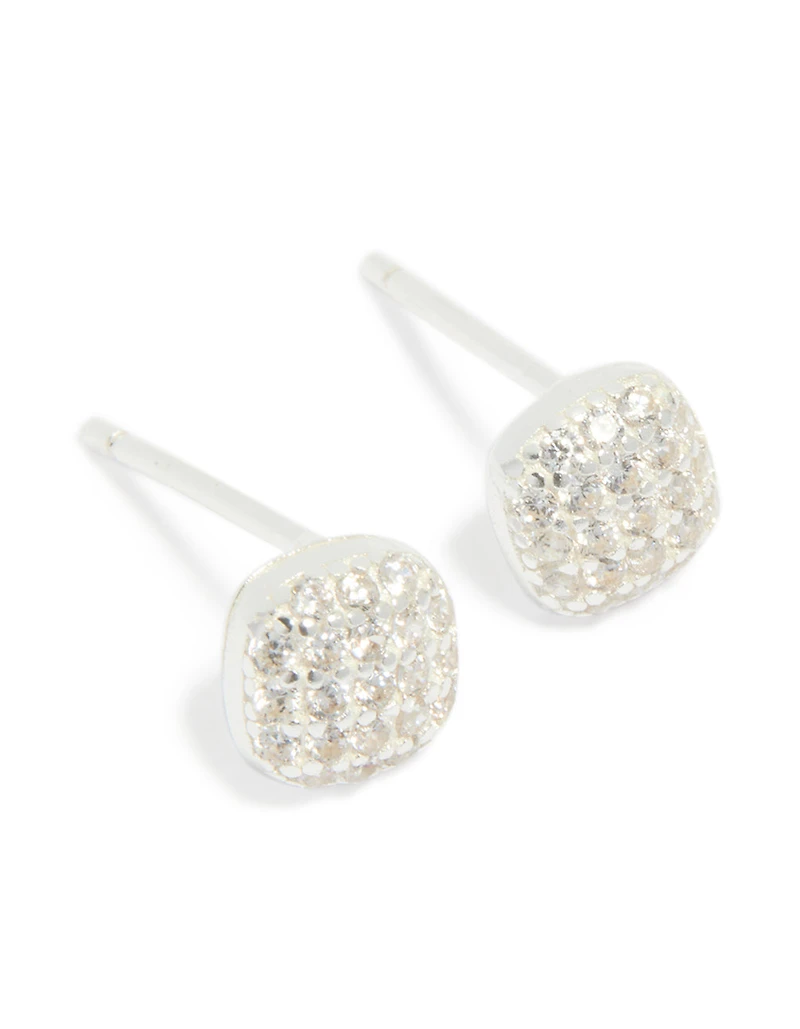 Sterling Silver Cubic Zirconia Square Stud Earrings