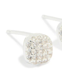 Sterling Silver Cubic Zirconia Square Stud Earrings