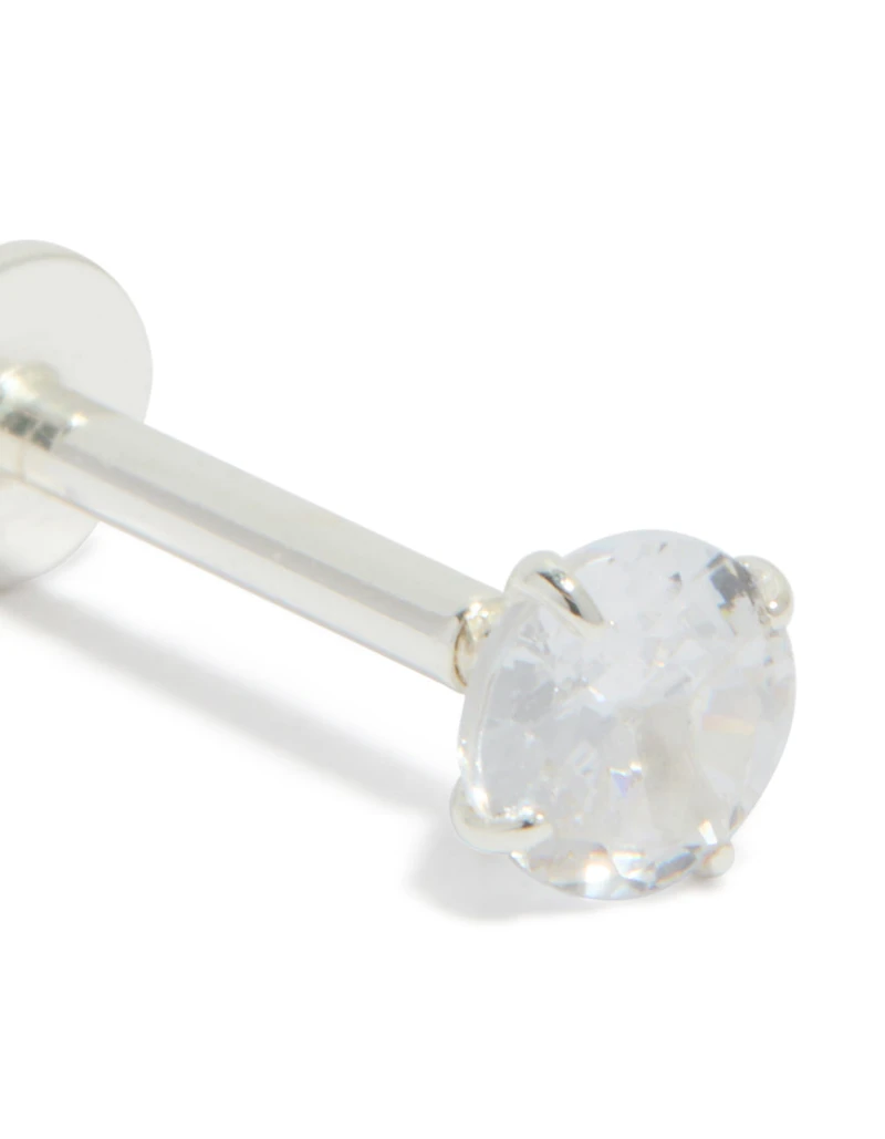 Sterling Silver Round Cubic Zirconia Single Flat Back Stud