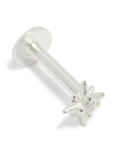 Sterling Silver Cubic Zirconia Starburst Single Flat Back Stud
