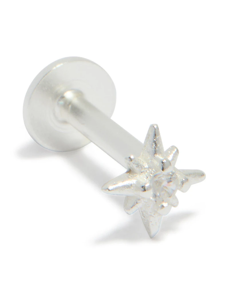 Sterling Silver Cubic Zirconia Starburst Single Flat Back Stud