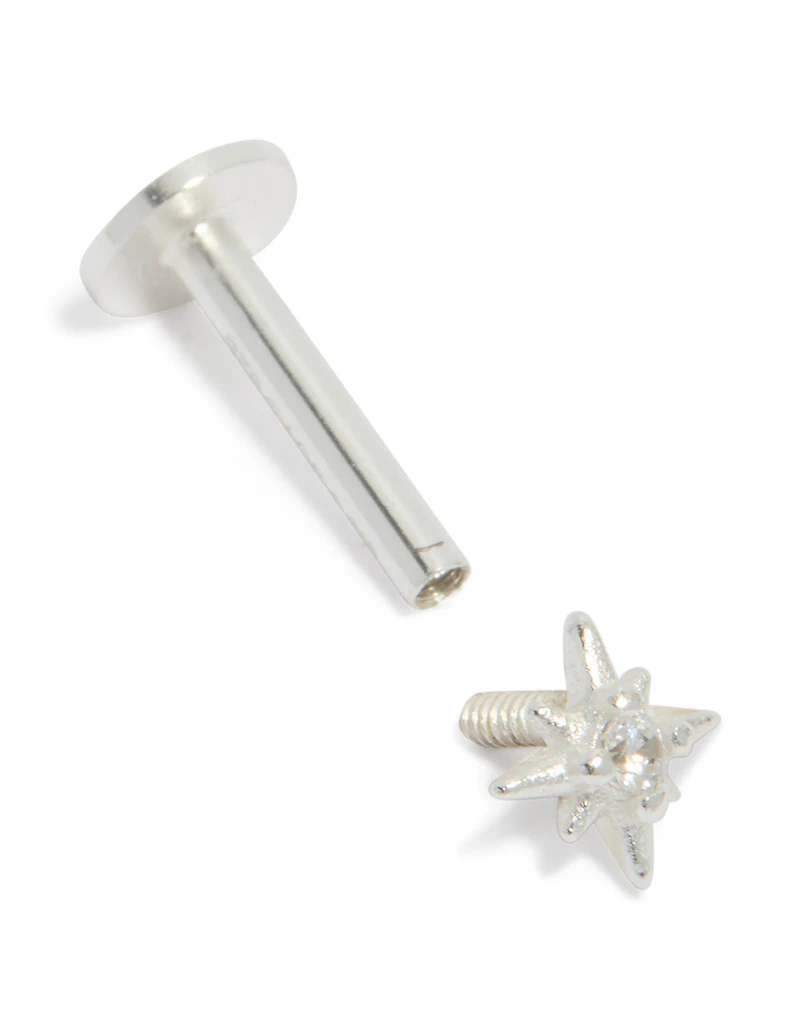 Sterling Silver Cubic Zirconia Starburst Single Flat Back Stud
