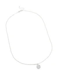 Sterling Silver Round Mary Pendant Necklace