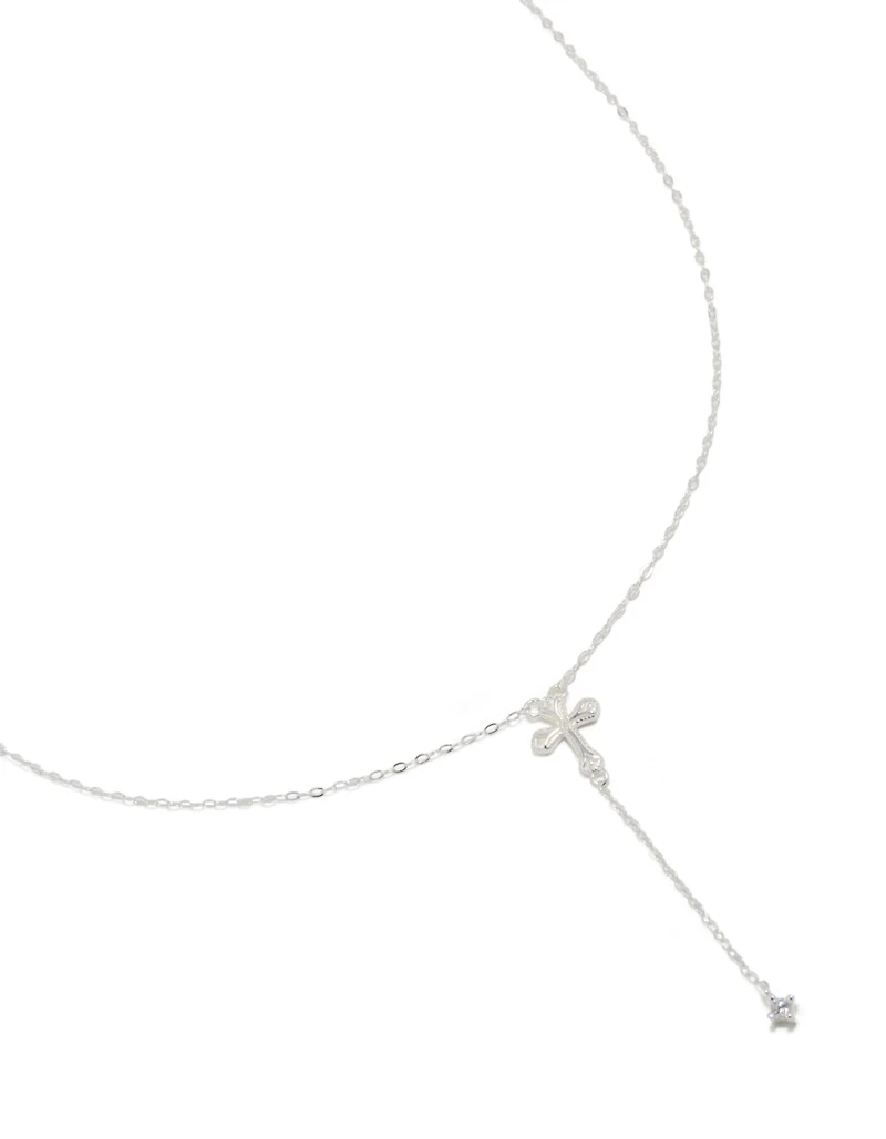 Sterling Silver Cubic Zirconia Cross Y-Necklace