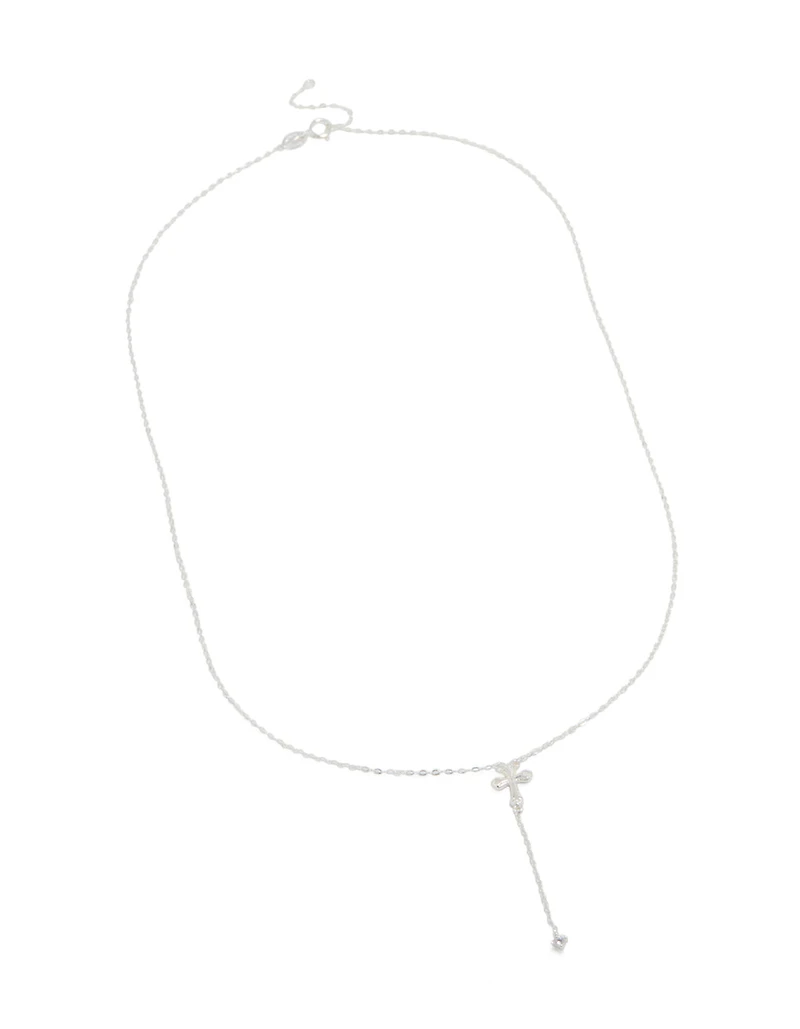 Sterling Silver Cubic Zirconia Cross Y-Necklace