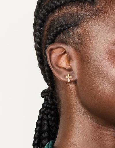 Boucles d’oreilles en croix en zirconie cubique plaquées or en argent sterling