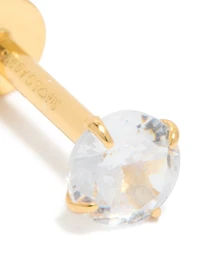 Gold Plated Sterling Silver Round Cubic Zirconia Flat Back Single Stud