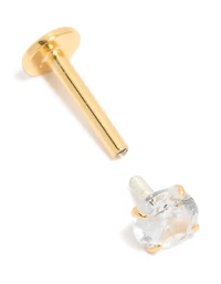 Zircone cubique rond en argent sterling plaqué or à dos plat simple