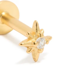 Gold Plated Sterling Silver Cubic Zirconia Starburst Flat Back Single Stud