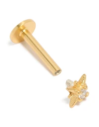 Gold Plated Sterling Silver Cubic Zirconia Starburst Flat Back Single Stud