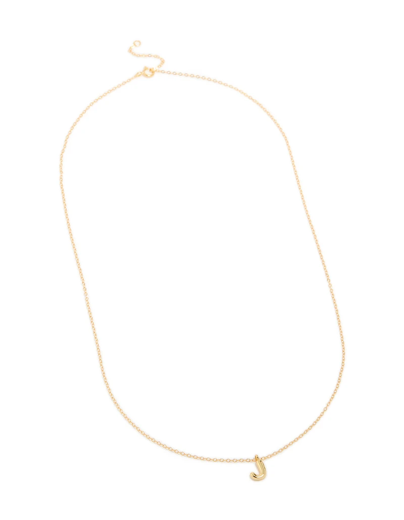 Gold Plated Sterling Silver Bubble Letter J Necklace