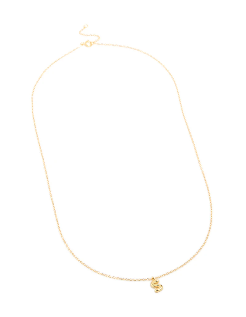 Gold Plated Sterling Silver Bubble Letter S Necklace