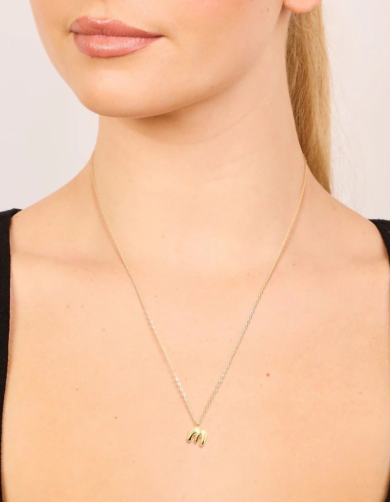 Gold Plated Sterling Silver Bubble Letter M Necklace