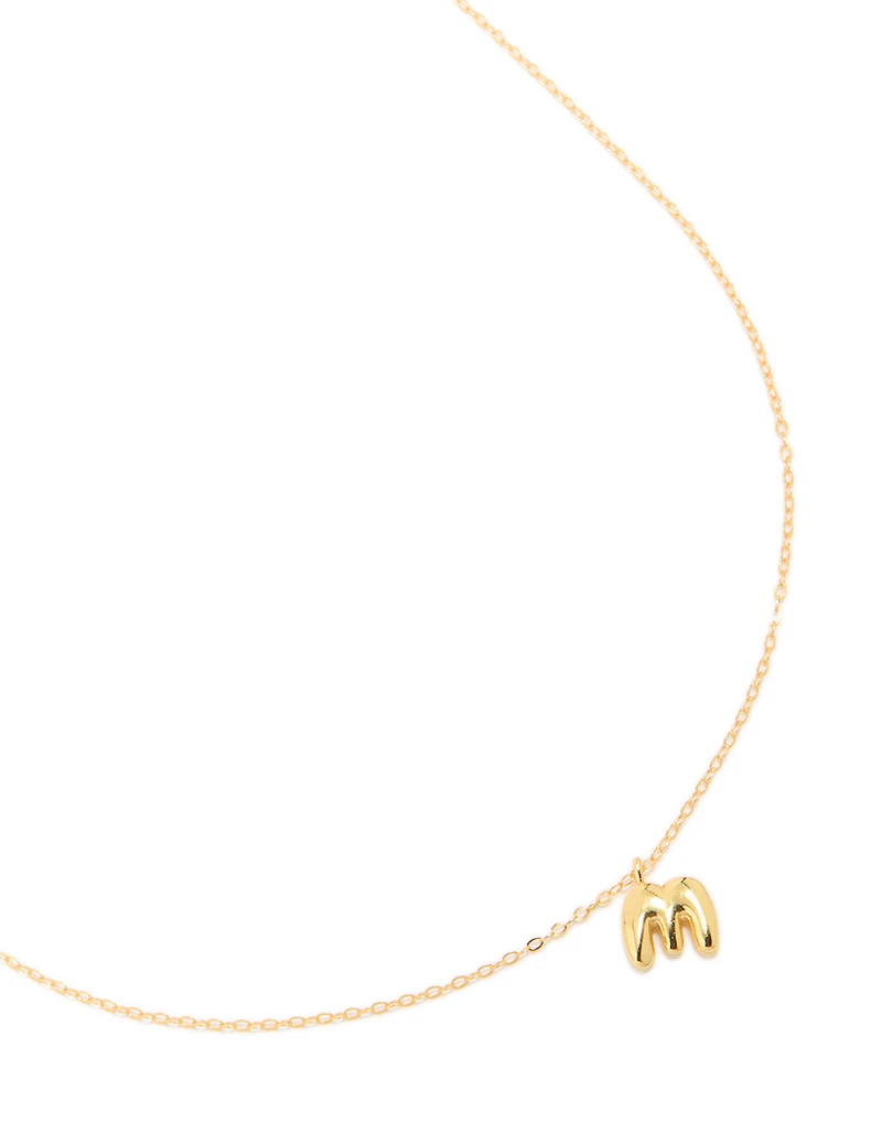 Gold Plated Sterling Silver Bubble Letter M Necklace