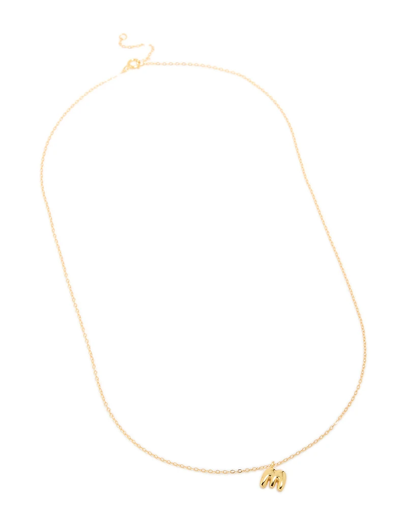 Gold Plated Sterling Silver Bubble Letter M Necklace