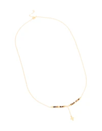 Gold Plated Sterling Silver Tigers Eye Semi Precious Stone Cross Y-Necklace