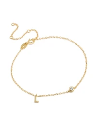 Gold Plated Sterling Silver Cubic Zirconia Letter L Bracelet