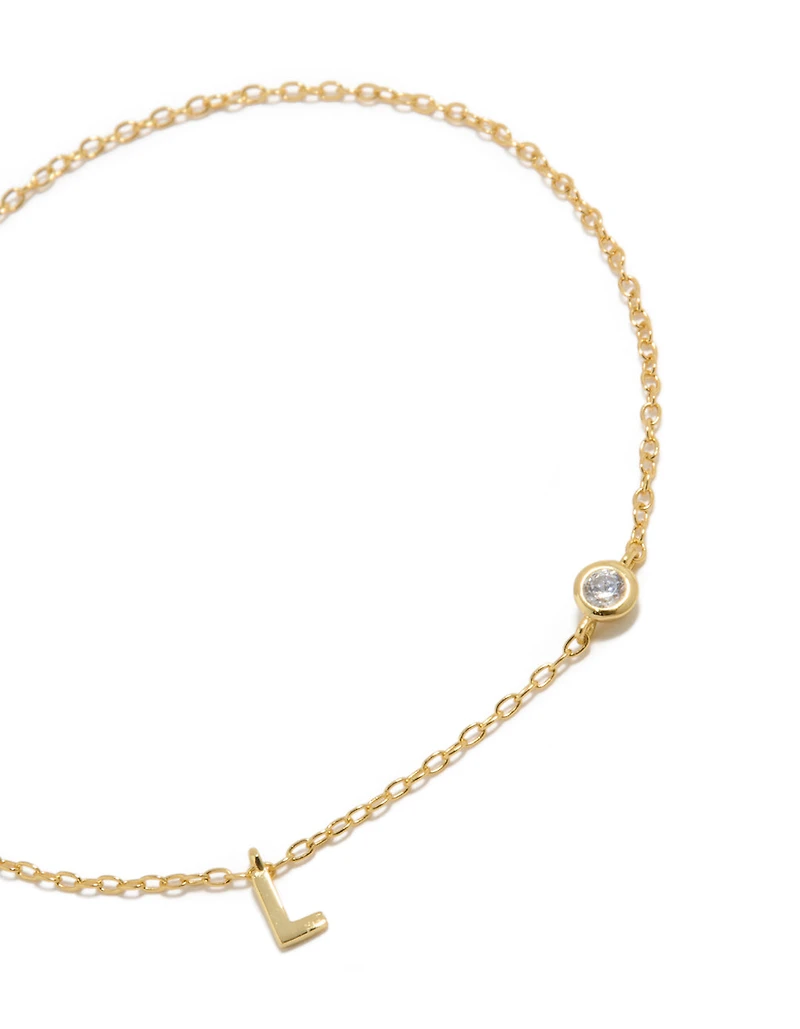 Gold Plated Sterling Silver Cubic Zirconia Letter L Bracelet