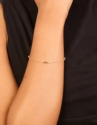 Gold Plated Sterling Silver Tigers Eye Semi Precious Stone Station Bracelet