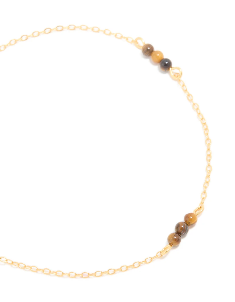 Gold Plated Sterling Silver Tigers Eye Semi Precious Stone Station Bracelet