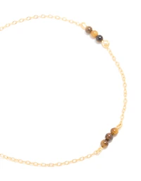 Gold Plated Sterling Silver Tigers Eye Semi Precious Stone Station Bracelet