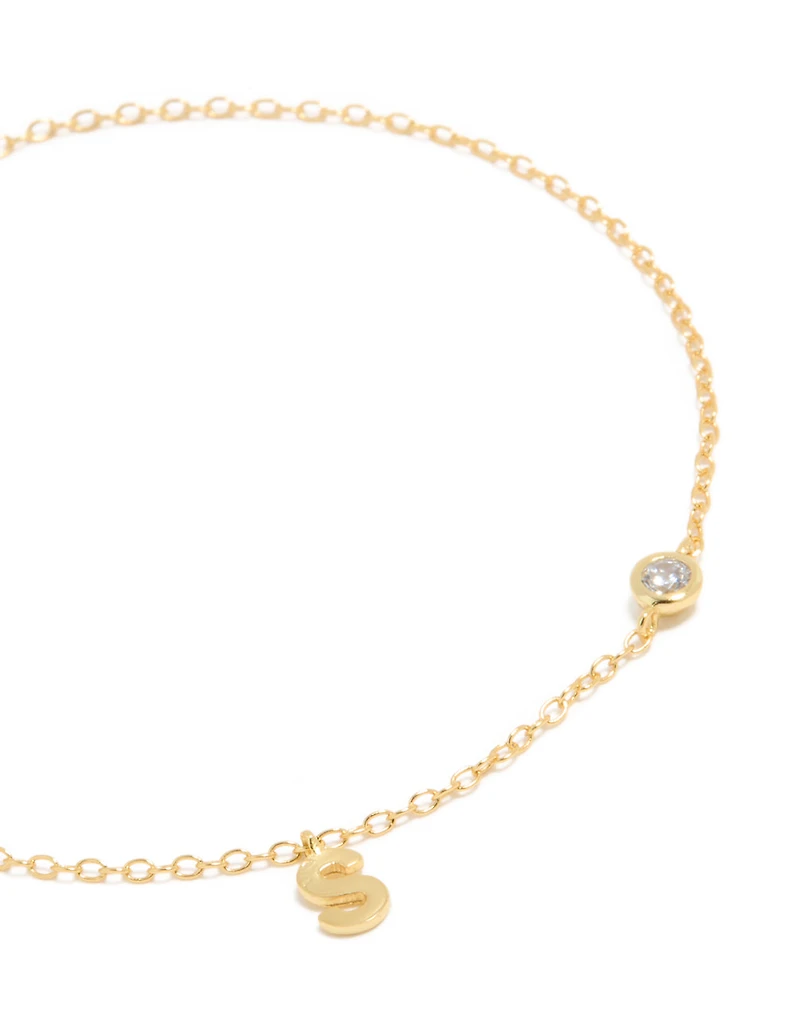 Gold Plated Sterling Silver Cubic Zirconia Letter S Bracelet
