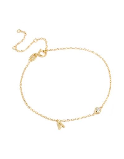 Gold Plated Sterling Silver Cubic Zirconia Letter A Initial Bracelet