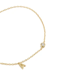 Gold Plated Sterling Silver Cubic Zirconia Letter A Initial Bracelet