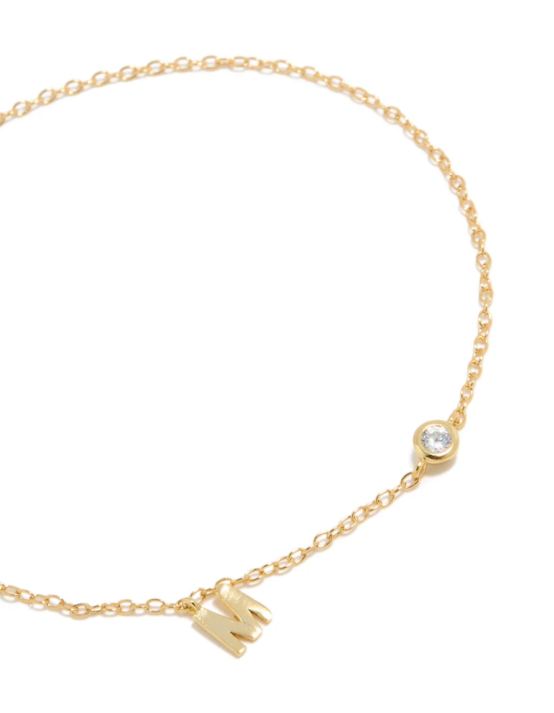 Gold Plated Sterling Silver Cubic Zirconia Letter M Bracelet