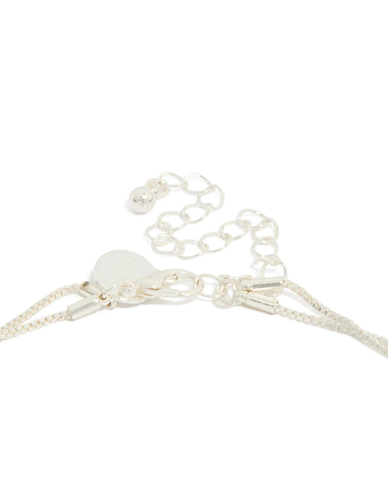 Silver Plated Double Layered Cubic Zirconia & Pearl Necklace