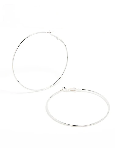 Silver Plated Large Thin Hoop Earrings