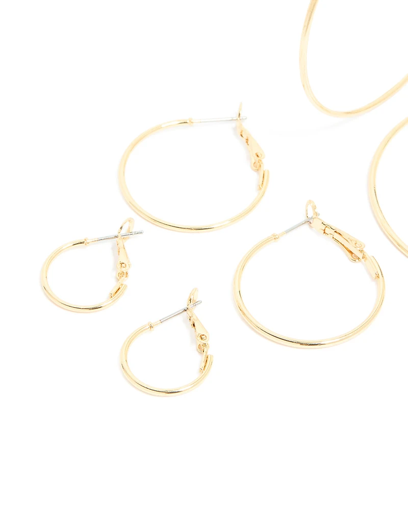 Gold Plated Fine Thin Hoop Earrings 4 Pack