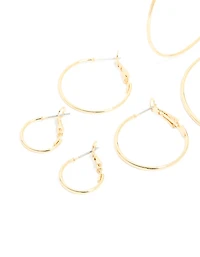 Gold Plated Fine Thin Hoop Earrings 4 Pack