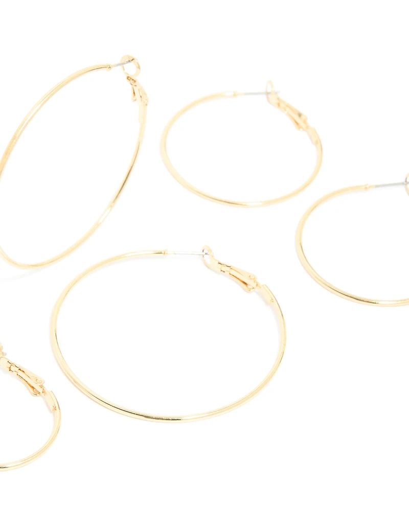Gold Plated Fine Thin Hoop Earrings 4 Pack