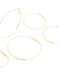 Gold Plated Fine Thin Hoop Earrings 4 Pack