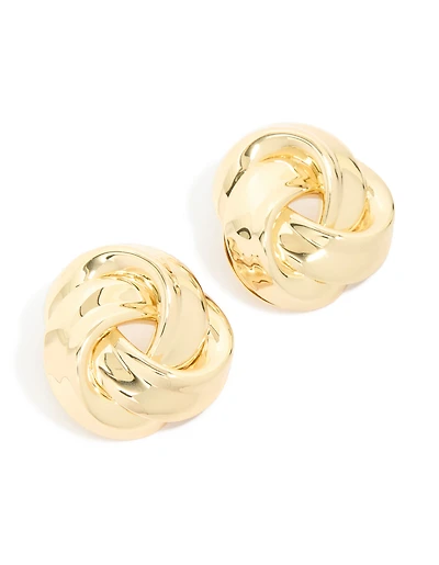 Gold Plated Large Woven Knot Stud Earrings