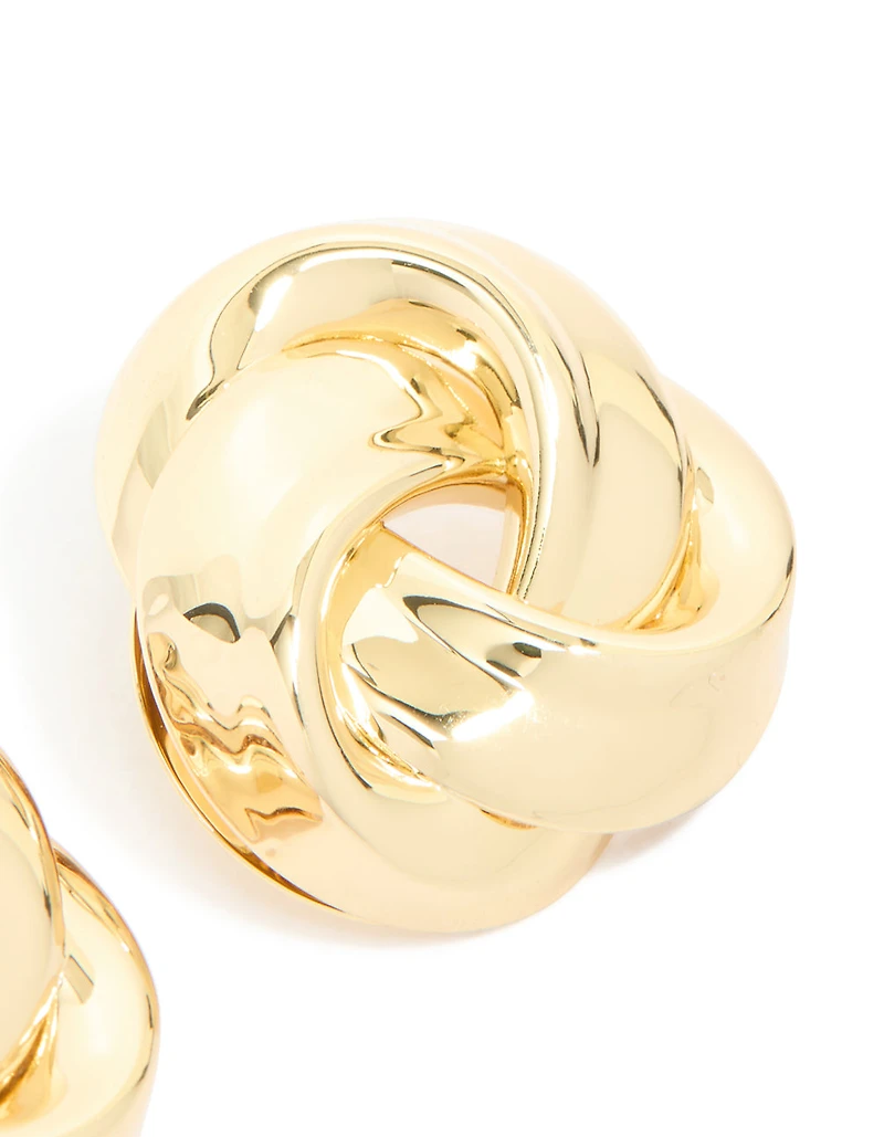 Gold Plated Large Woven Knot Stud Earrings