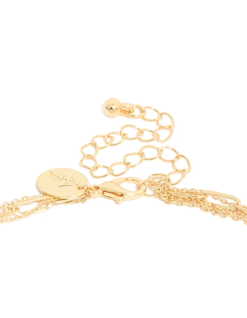 Gold Plated Cubic Zirconia Beaded Heart & Star Layered Necklace