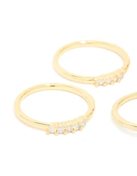 Gold Plated Cubic Zirconia & Molten Rings 5-Pack
